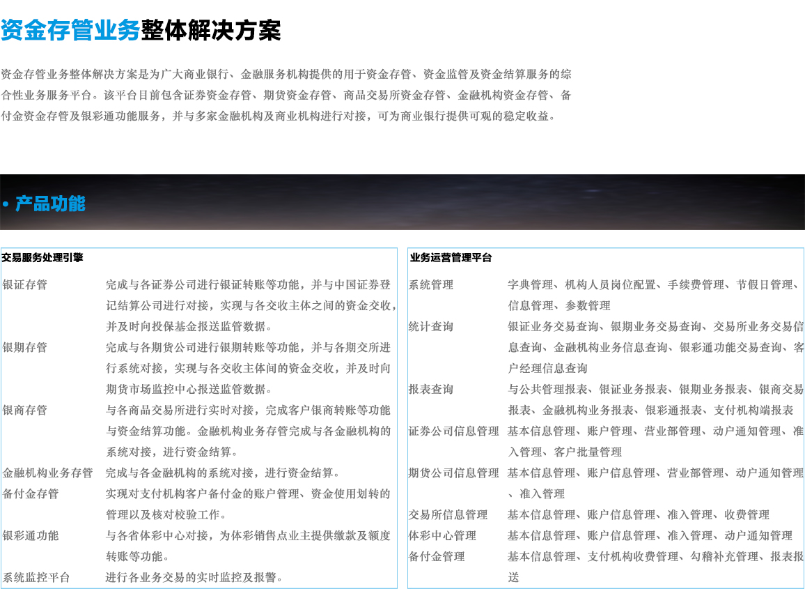 资金存管业务整体解决方案